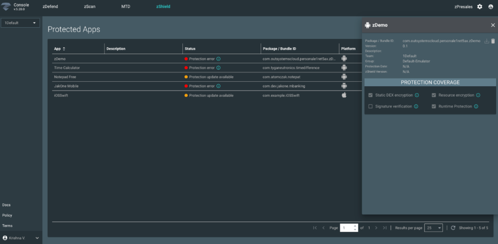 Zimperium application security software