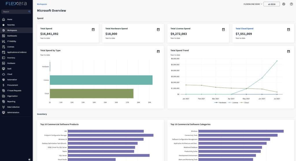 A photo of the workspaces tab found in Flexera.