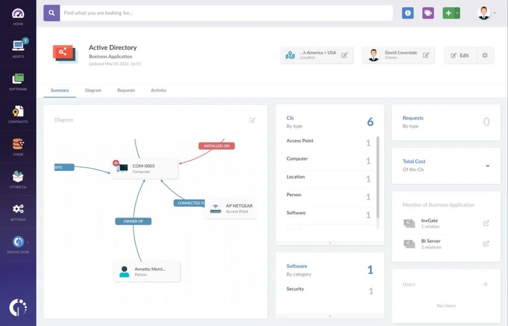 InvGate license management software interface