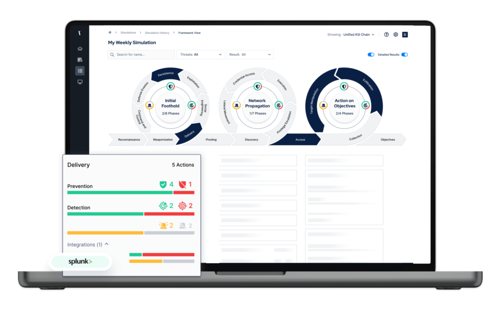 Simulation screen of The Picus Complete Security Validation Platform BAS software